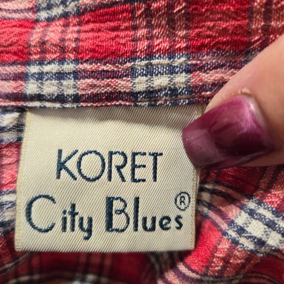 Koret City Blue-Red Plaid Blouse Short Sleeve Button up Size - See Measurements - Picture 5 of 5